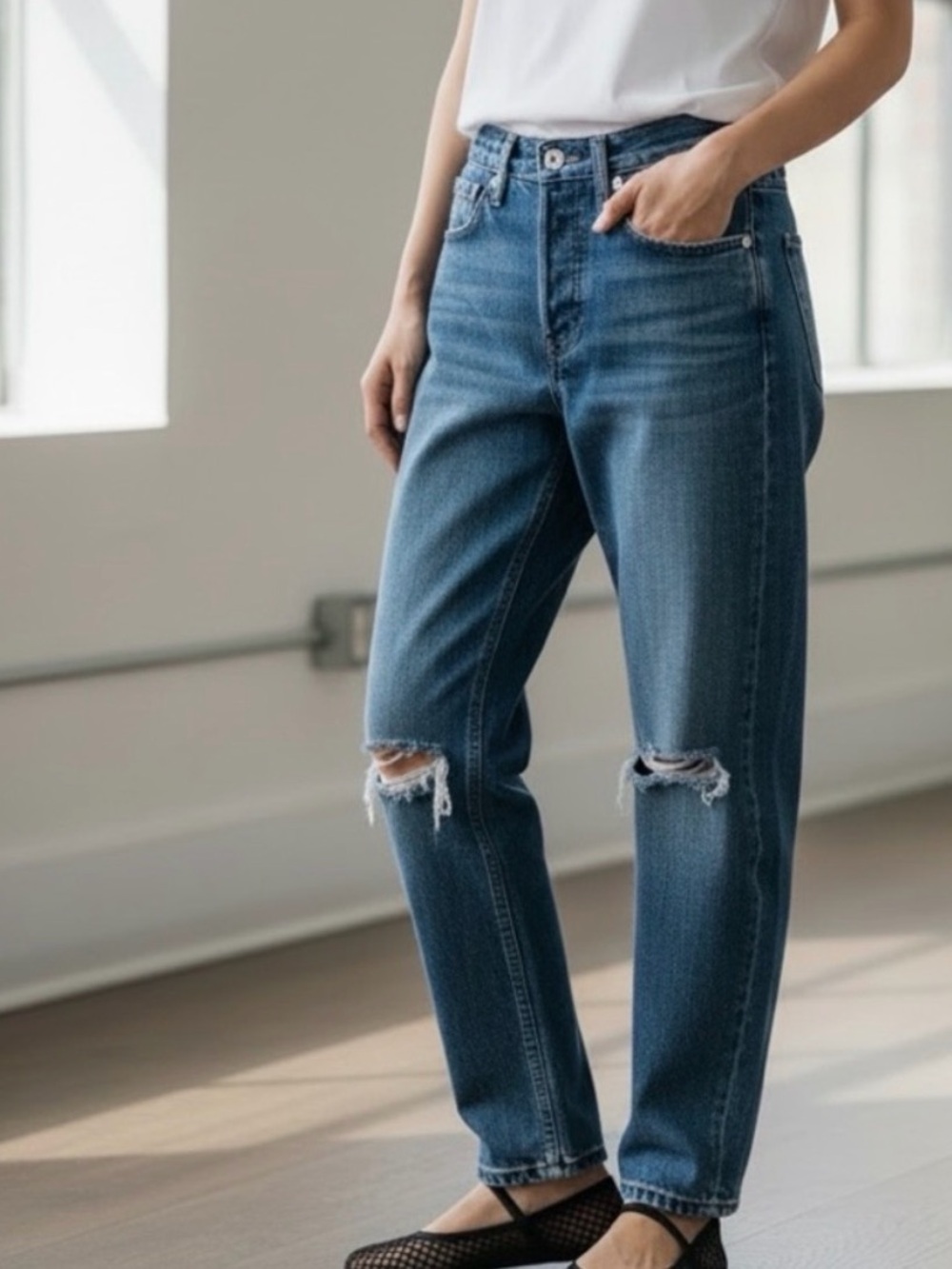 rag & bone Emory with Holes Boyfriend Blue Jeans